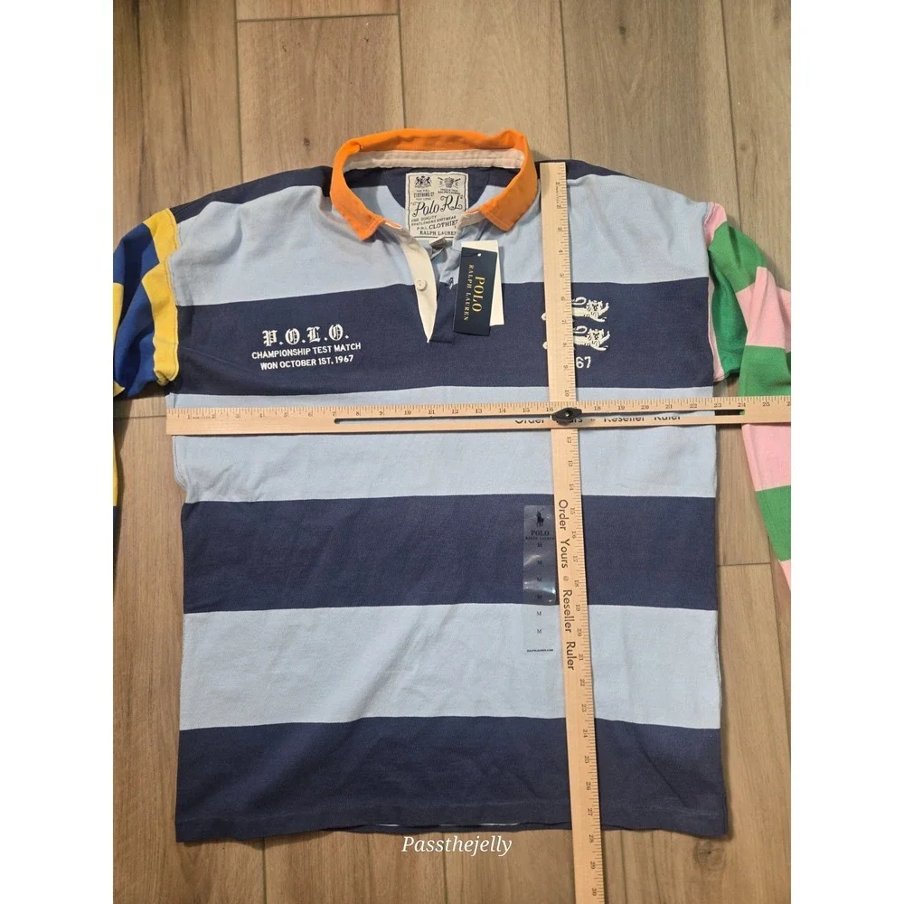 Polo Ralph Lauren Rugby Shirt Mens Medium NWT Blue Striped Colorblock England